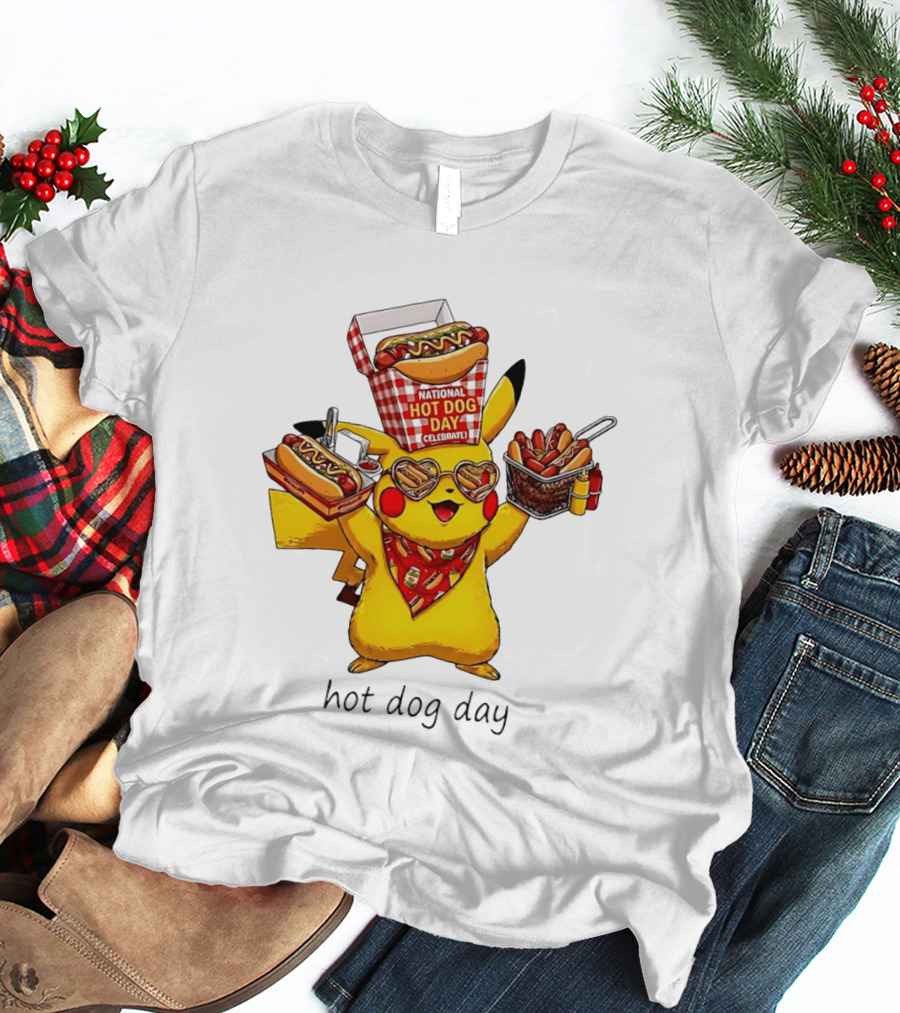 National Hot Dog Day Pikachu Heart Sunglasses Celebrate T-Shirt