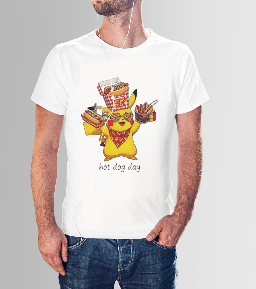 National Hot Dog Day Pikachu Heart Sunglasses Celebrate T-Shirt