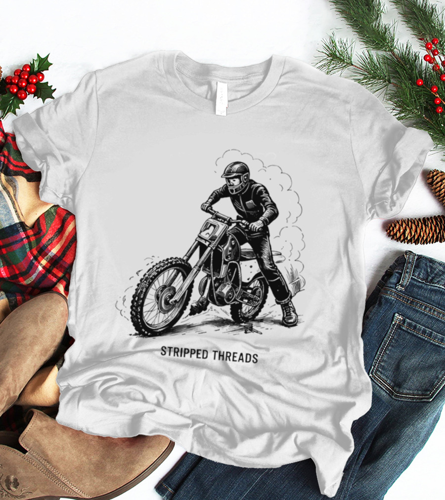 Stripped Threads Dirt Bike Rider Vintage Motocross T-Shirt