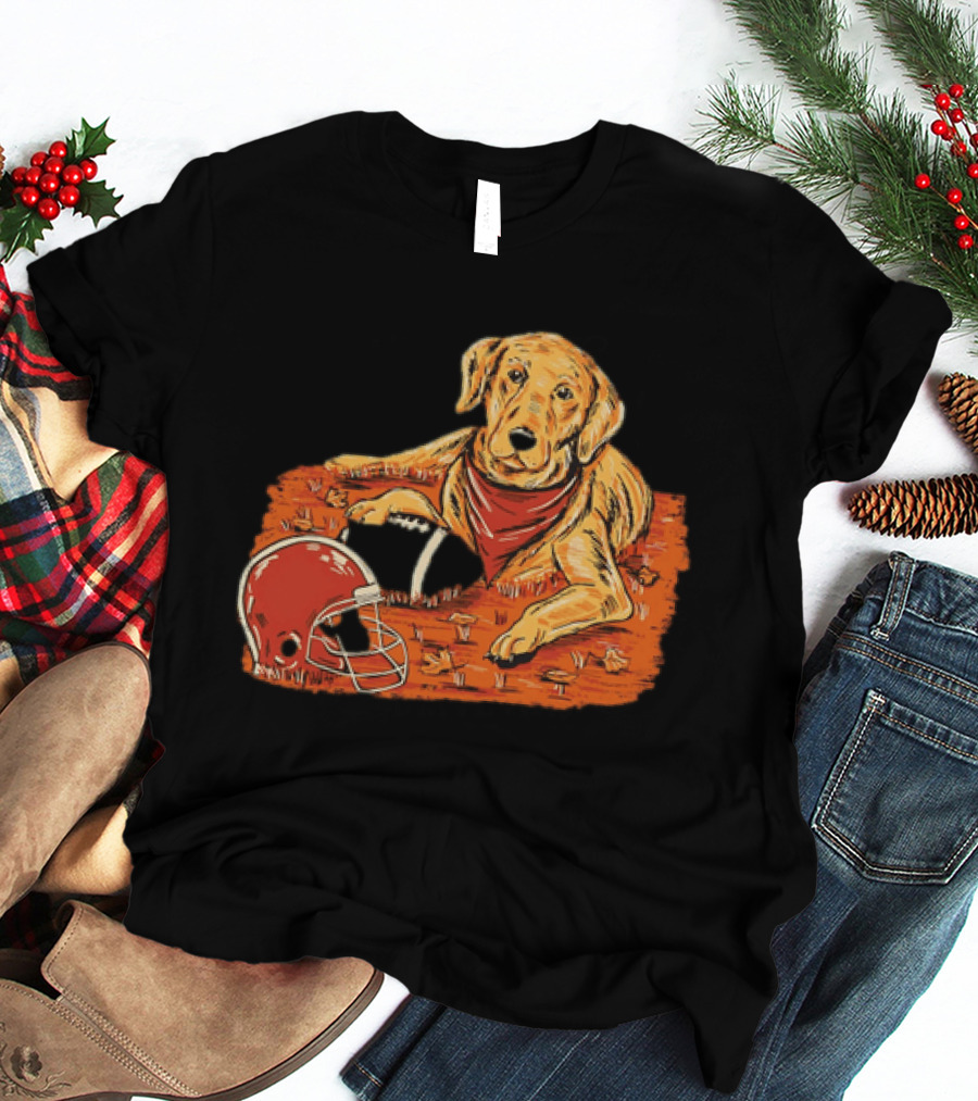 Labrador Retriever Fall Football Scene With Maroon Helmet T-Shirt