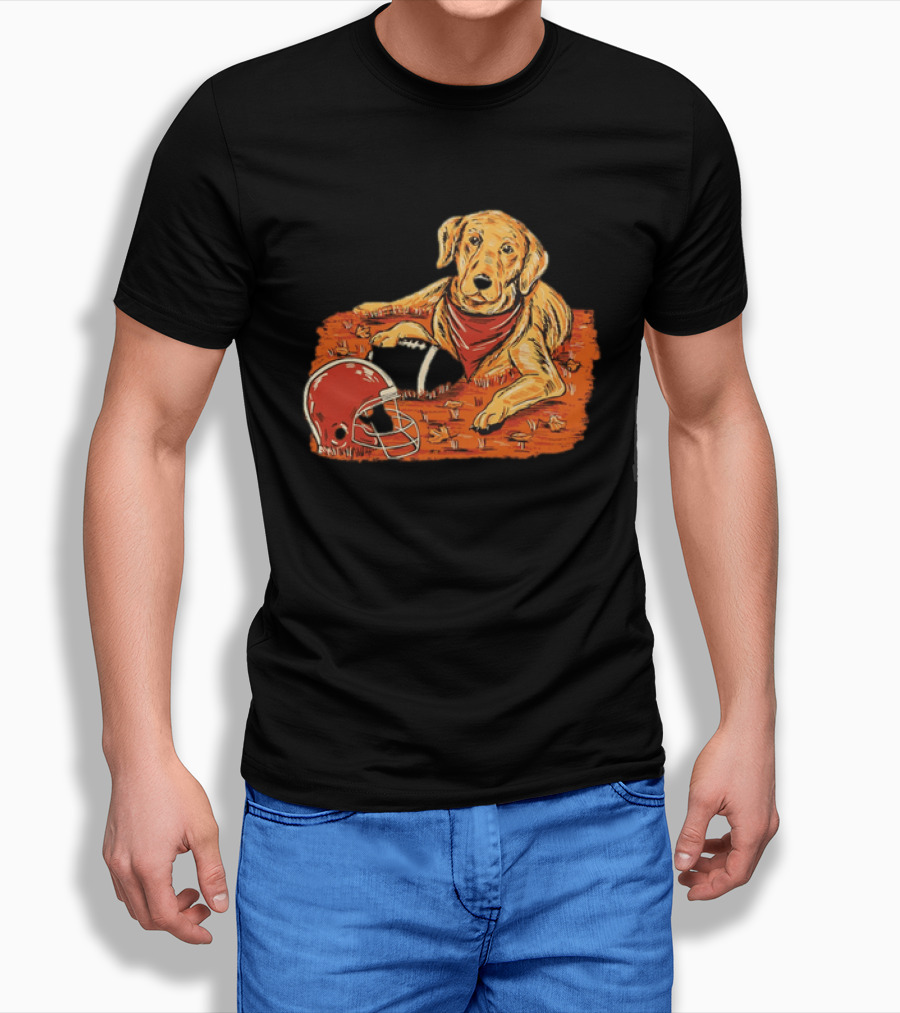 Labrador Retriever Fall Football Scene With Maroon Helmet T-Shirt