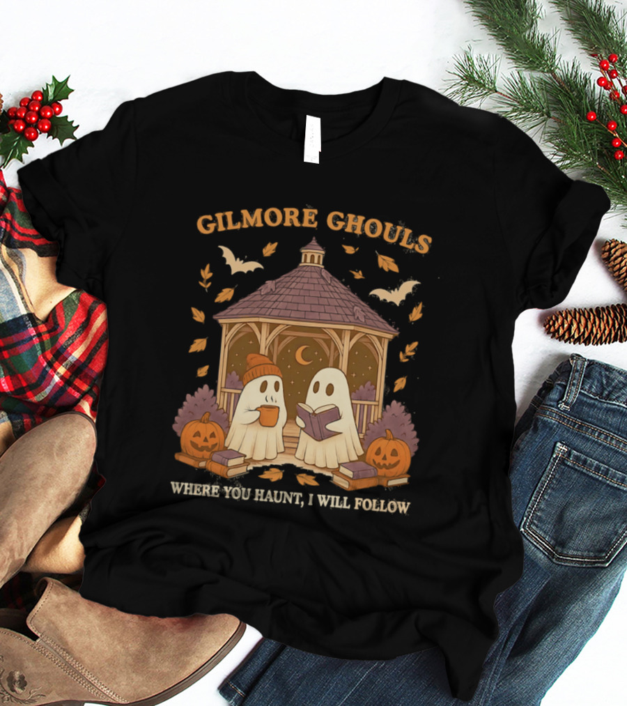 Gilmore Ghouls Where You Haunt I Will Follow Gilmore Girls Halloween Pumpkins Ghosts Cozy Scene T-Shirt