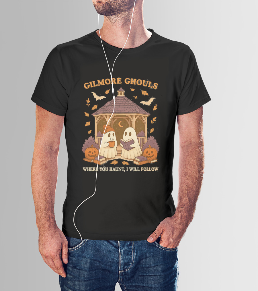 Gilmore Ghouls Where You Haunt I Will Follow Gilmore Girls Halloween Pumpkins Ghosts Cozy Scene T-Shirt
