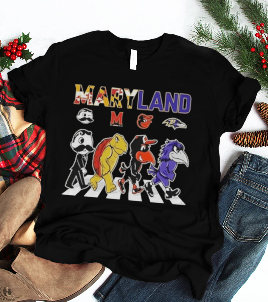 Maryland Sports Mascots Abbey Road Terrapin Oriole Raven Historical Sports Teams T-Shirt
