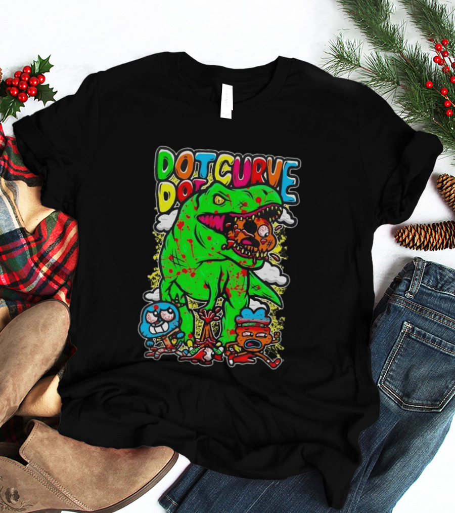 Dot Dot Curve Gumballs Gone Rawr Dinosaur Cartoon Clouds T-Shirt