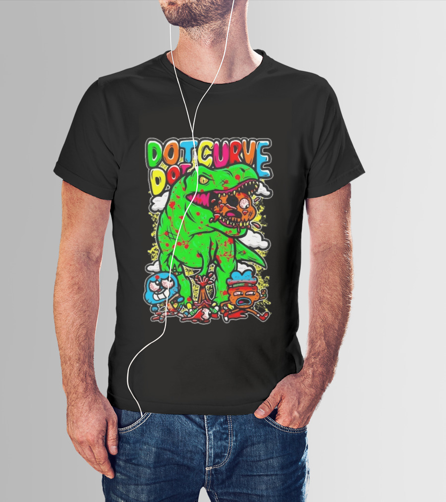 Dot Dot Curve Gumballs Gone Rawr Dinosaur Cartoon Clouds T-Shirt