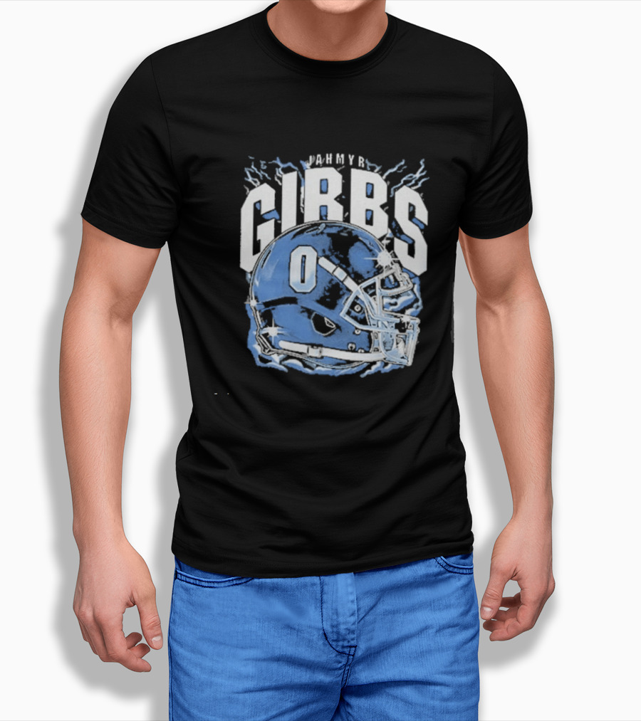 Jahmyr Gibbs Detroit Football Helmet Lions Number 0 T-Shirt