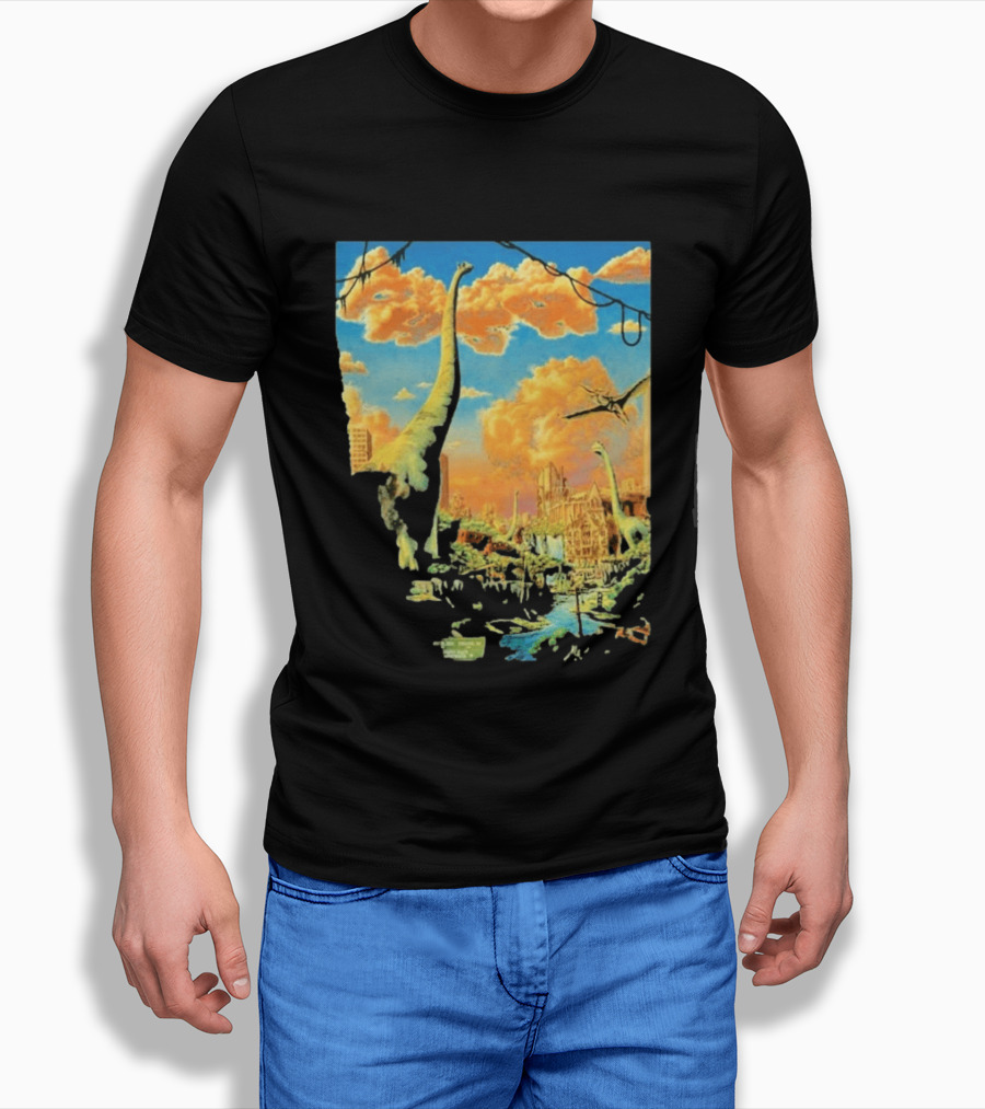 Phish Syracuse NY July 21 2026 St Joseph Health Amphitheatre Dinosaur Cityscape T-Shirt