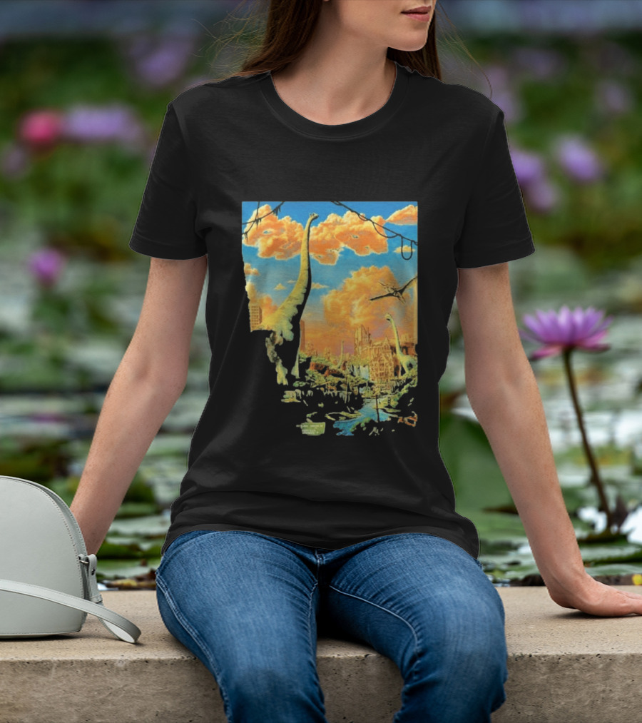 Phish Syracuse NY July 21 2026 St Joseph Health Amphitheatre Dinosaur Cityscape T-Shirt
