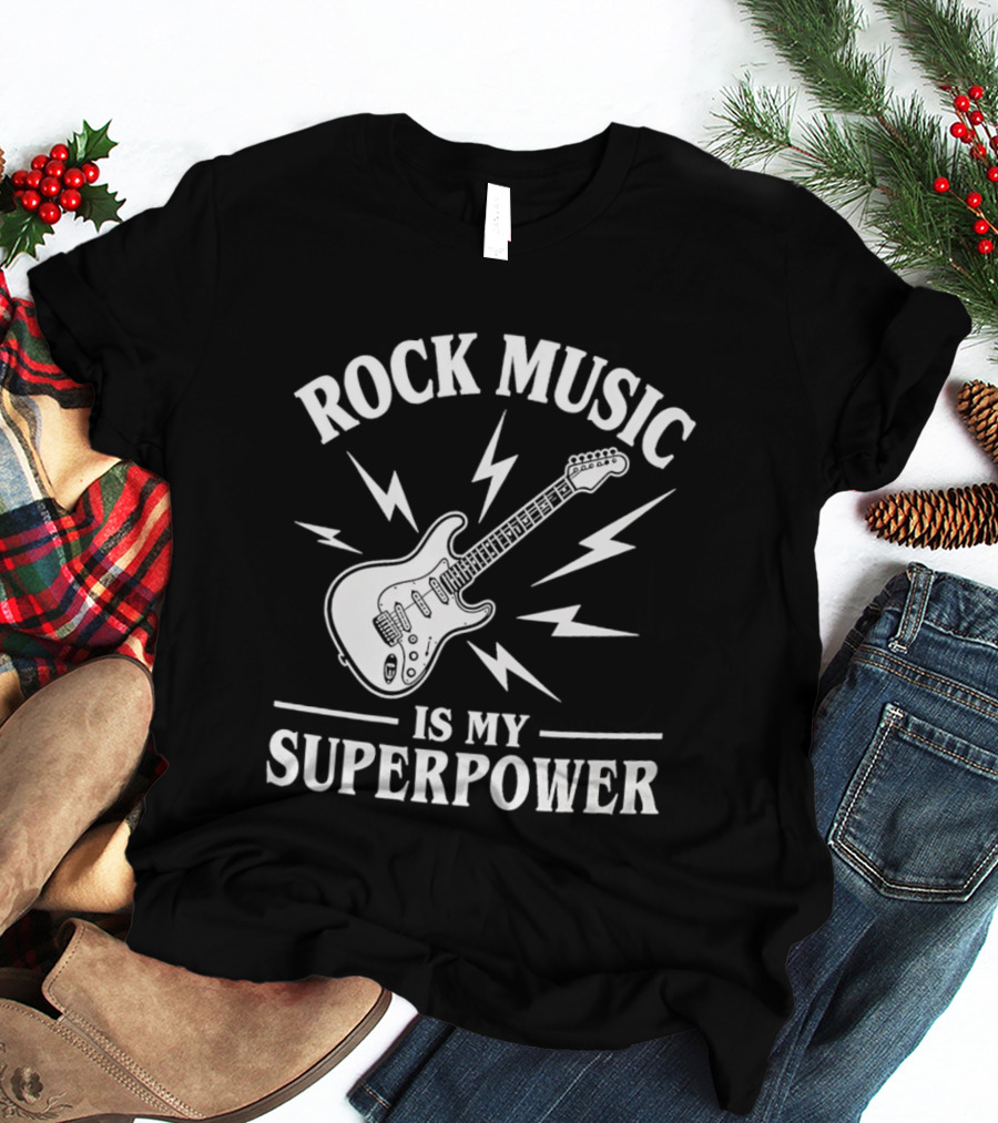 Rock Music Is My Superpower Guitar Electric Lightning T-Shirt