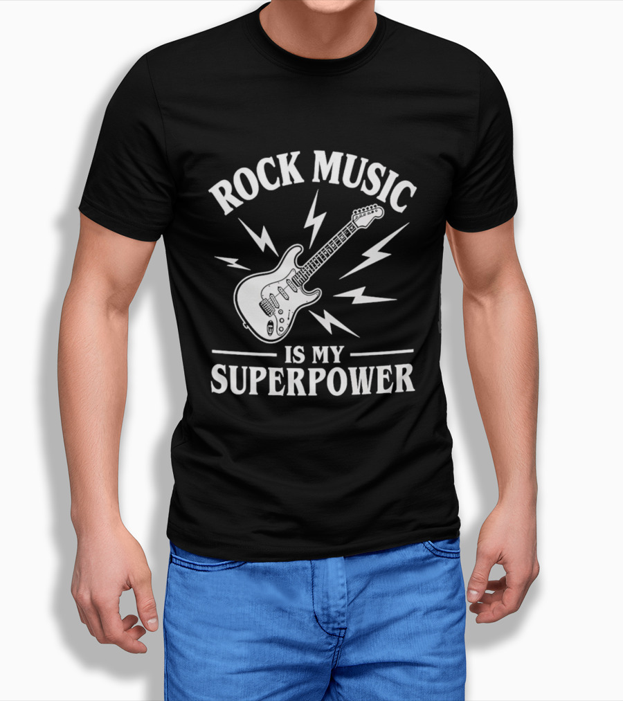Rock Music Is My Superpower Guitar Electric Lightning T-Shirt