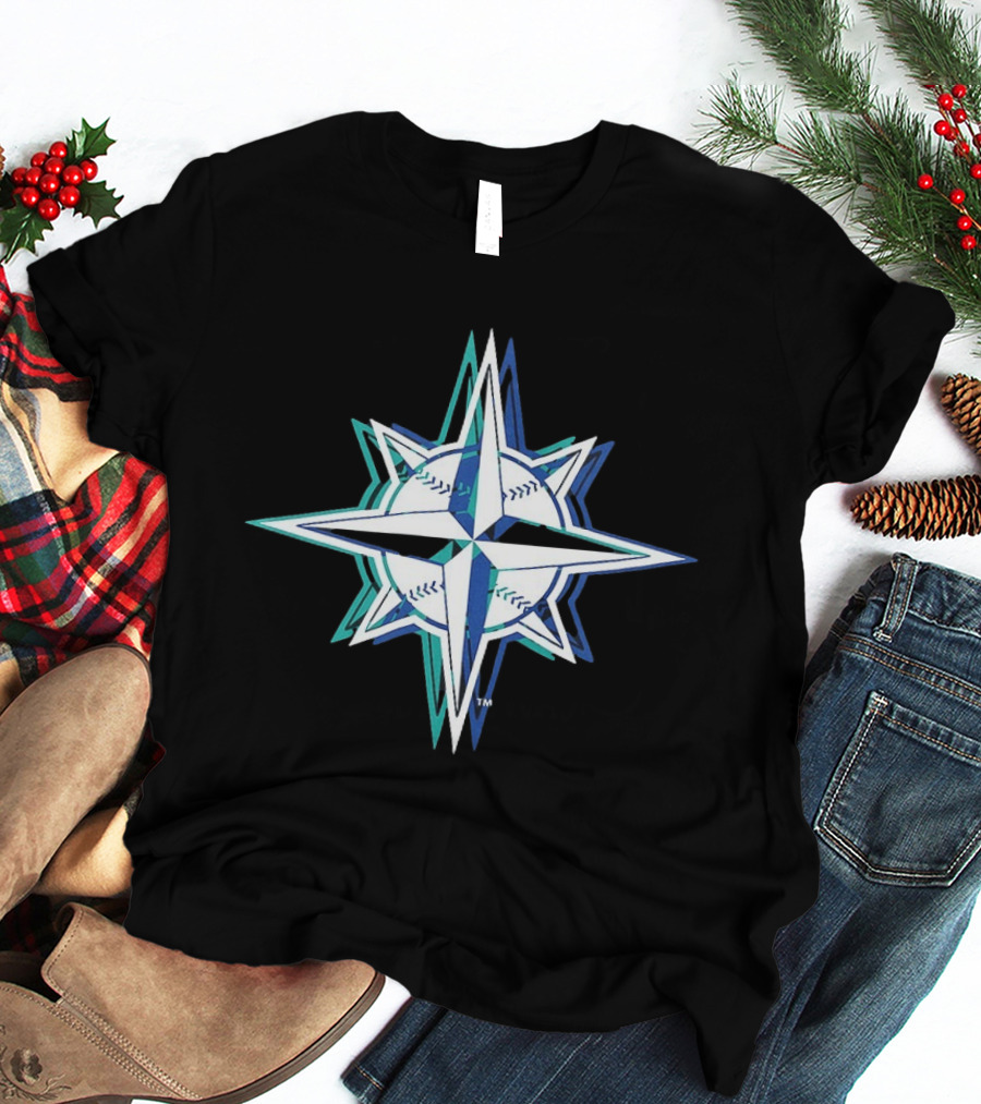 Seattle Mariners MLB 2026 Glitch Star With Baseball Seam Compass T-Shirt