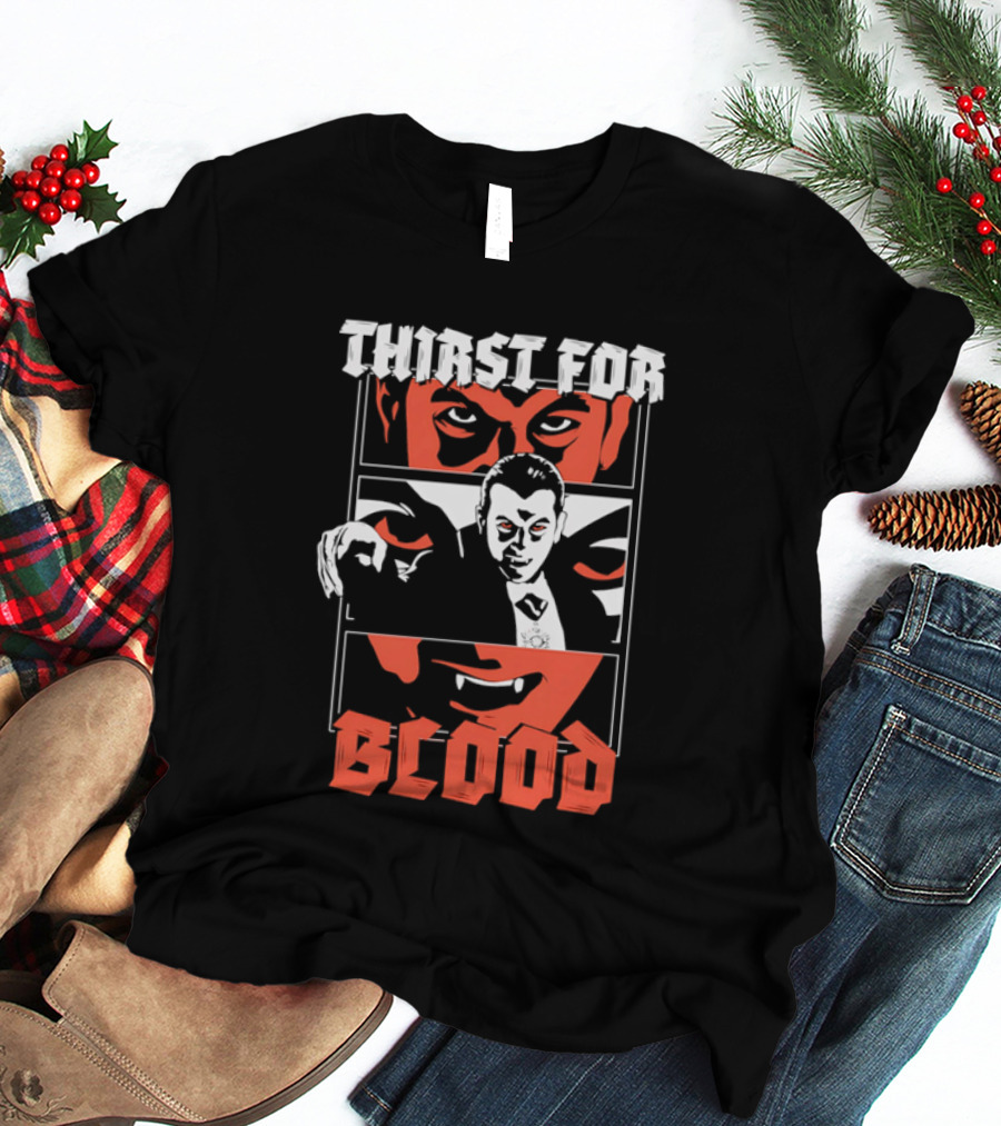 Thirst For Blood Vampire Horror Iconic Red Face T-Shirt