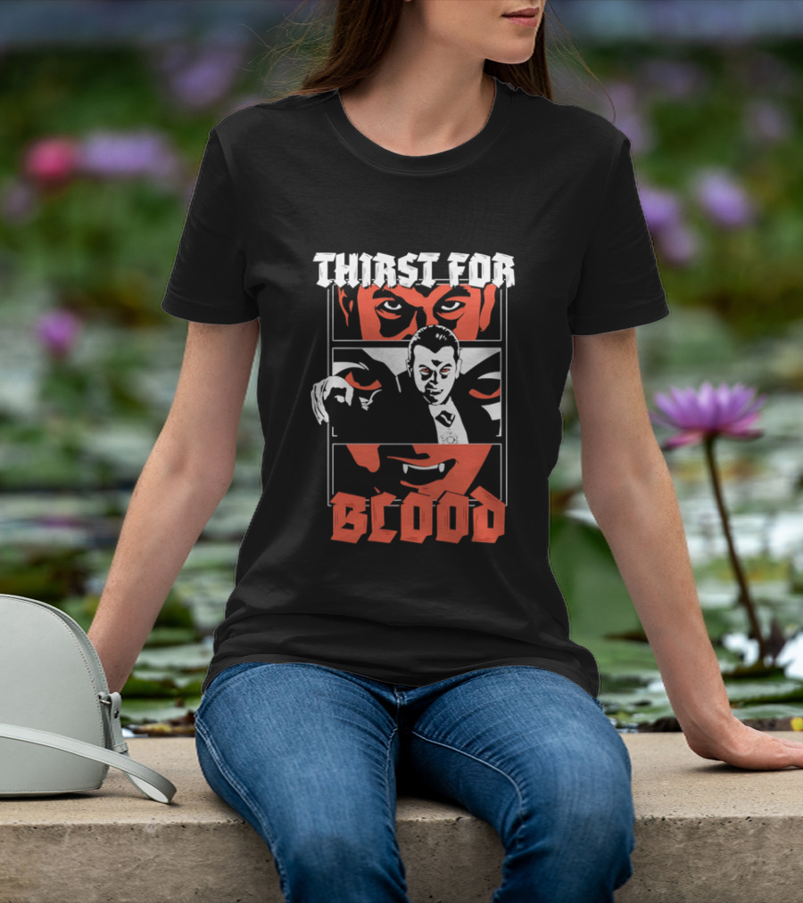 Thirst For Blood Vampire Horror Iconic Red Face T-Shirt