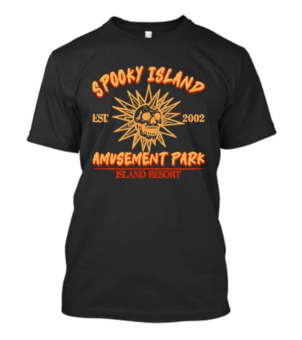 Spooky Island Amusement Park Est 2002 Island Resort Skull Sunburst T-Shirt