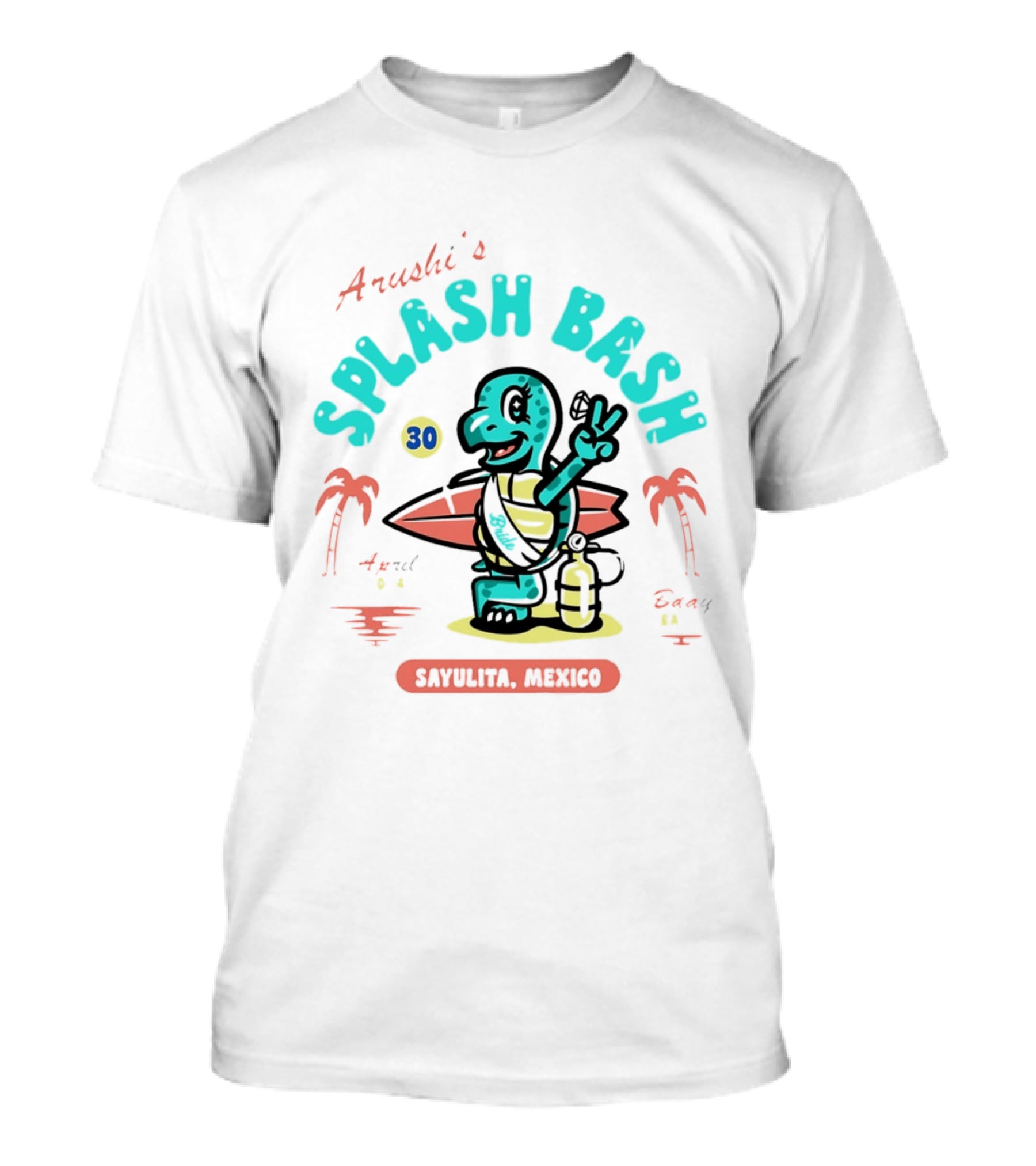 Arushi's Splash Bash Surfing Turtle 30th Birthday Sayulita Mexico T-Shirt