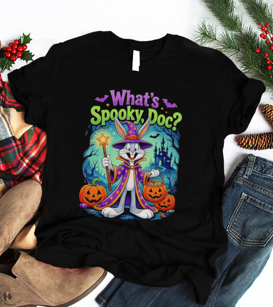 What's Spooky Doc Bugs Bunny Halloween Wizard Costume With Pumpkins T-Shirt