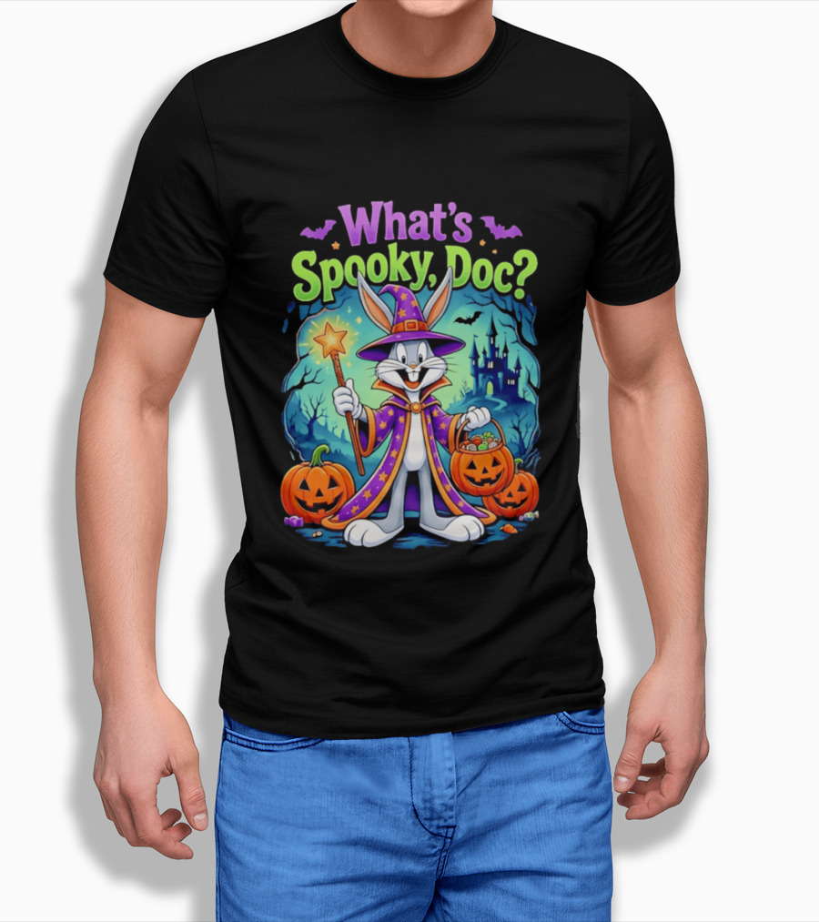 What's Spooky Doc Bugs Bunny Halloween Wizard Costume With Pumpkins T-Shirt