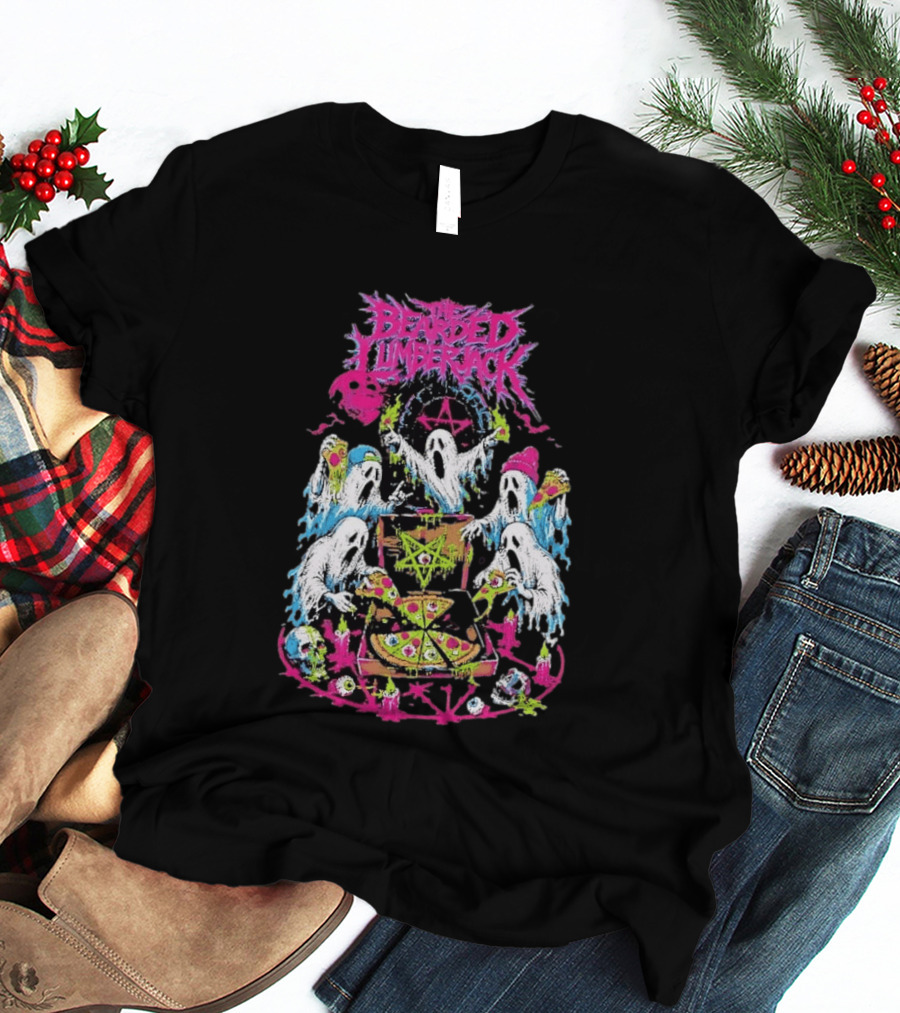 The Bearded Lumberjack Ghosts Enjoying Pizza With Pentagram T-Shirt