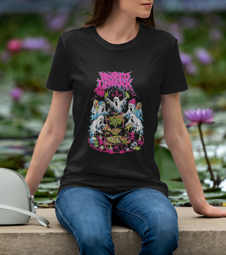The Bearded Lumberjack Ghosts Enjoying Pizza With Pentagram T-Shirt