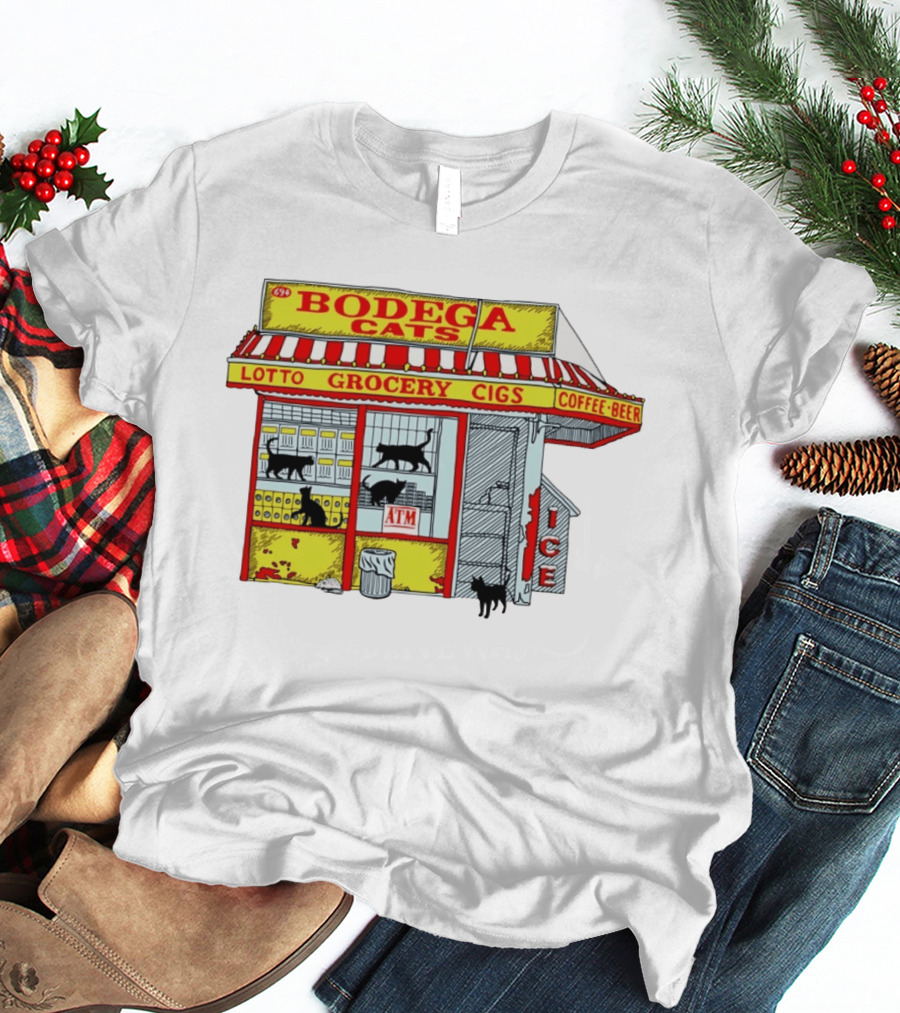 Bodega Cats Grocery Cigs Lotto Coffee Beer Ice ATM T-Shirt