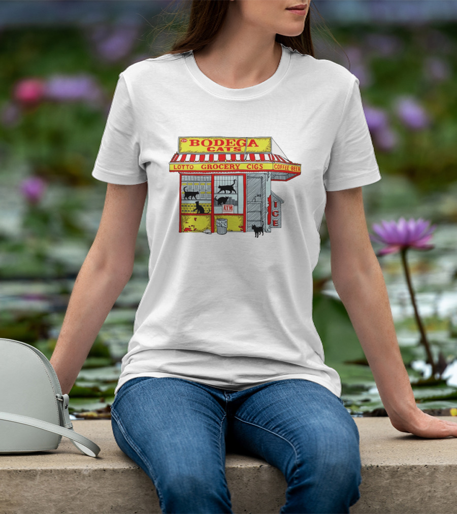Bodega Cats Grocery Cigs Lotto Coffee Beer Ice ATM T-Shirt