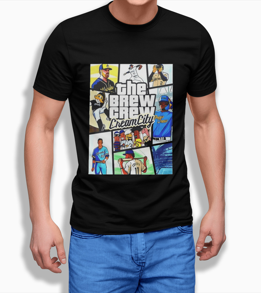 The Brew Crew Cream City Milwaukee Brewers Baseball Players Montage T-Shirt