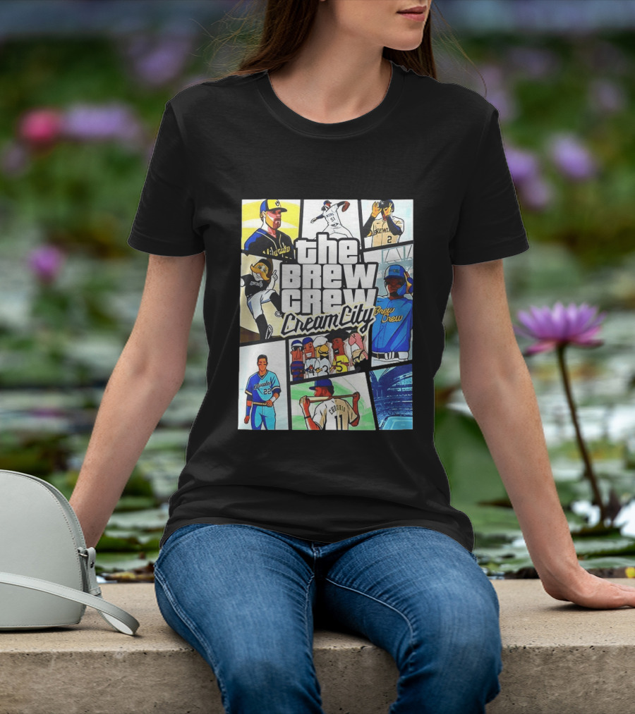 The Brew Crew Cream City Milwaukee Brewers Baseball Players Montage T-Shirt