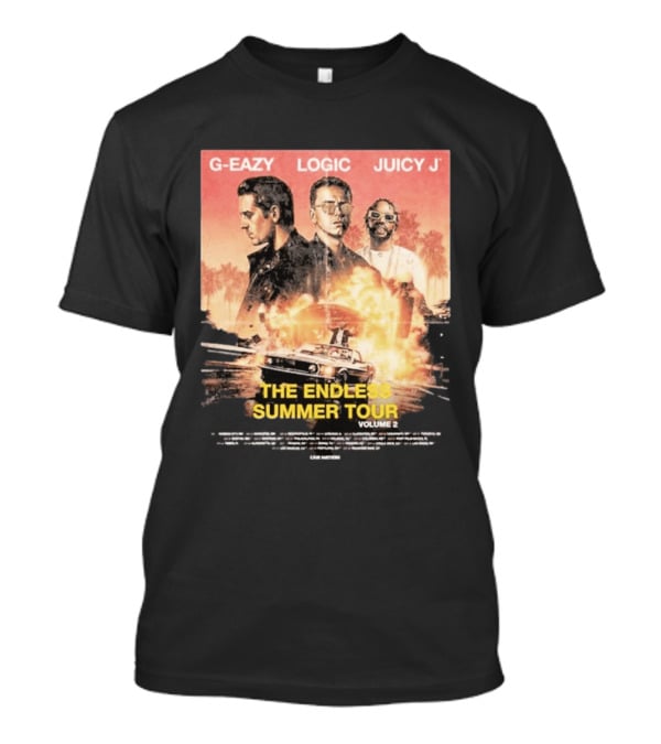 G Eazy Logic Juicy J The Endless Summer Tour Volume 2 2026 Retro Car Palm Trees T-Shirt
