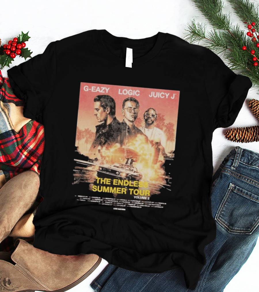 G Eazy Logic Juicy J The Endless Summer Tour Volume 2 2026 Retro Car Palm Trees T-Shirt
