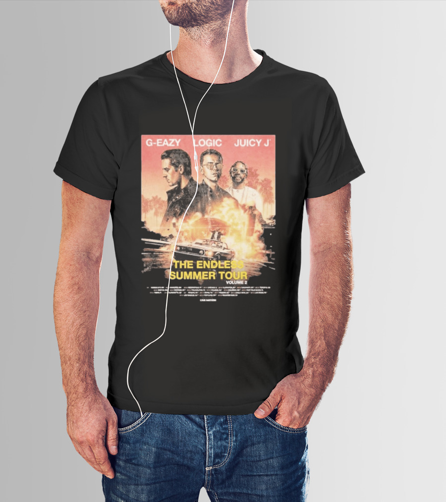 G Eazy Logic Juicy J The Endless Summer Tour Volume 2 2026 Retro Car Palm Trees T-Shirt