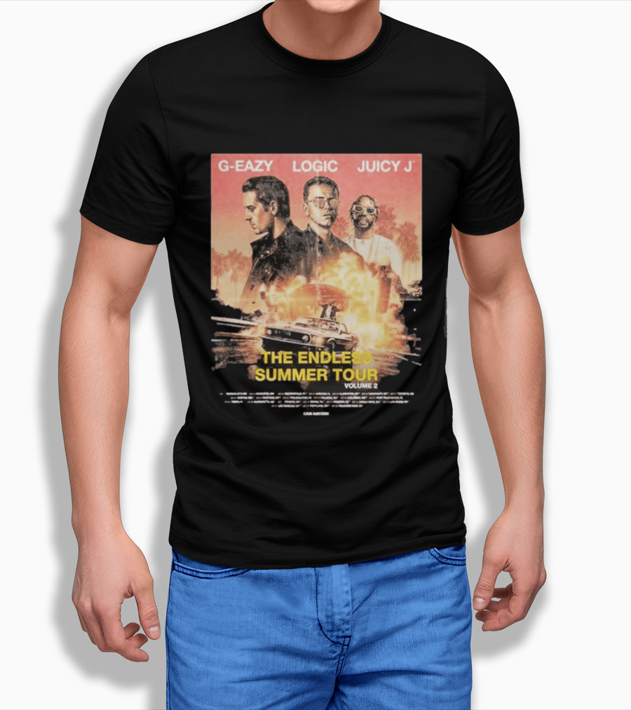 G Eazy Logic Juicy J The Endless Summer Tour Volume 2 2026 Retro Car Palm Trees T-Shirt