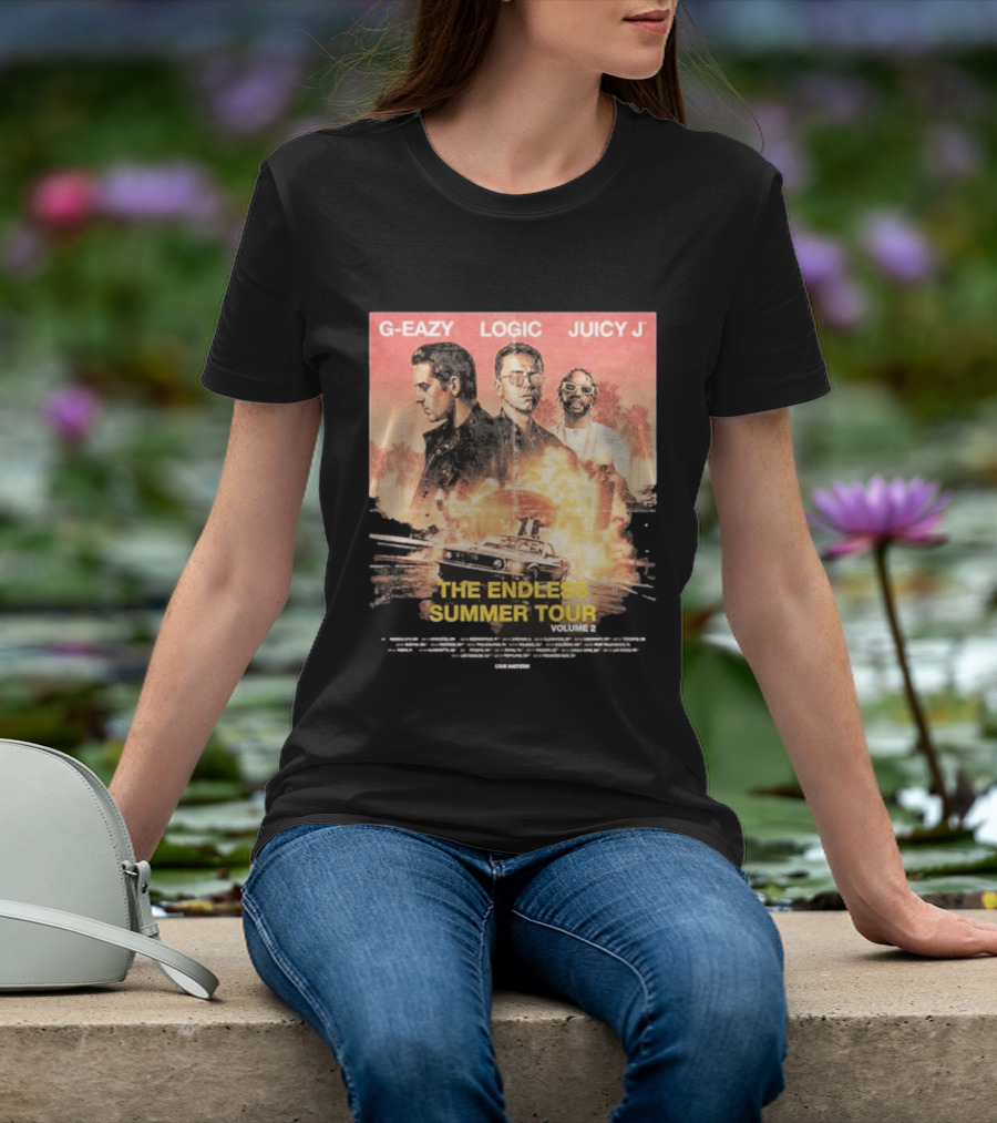 G Eazy Logic Juicy J The Endless Summer Tour Volume 2 2026 Retro Car Palm Trees T-Shirt