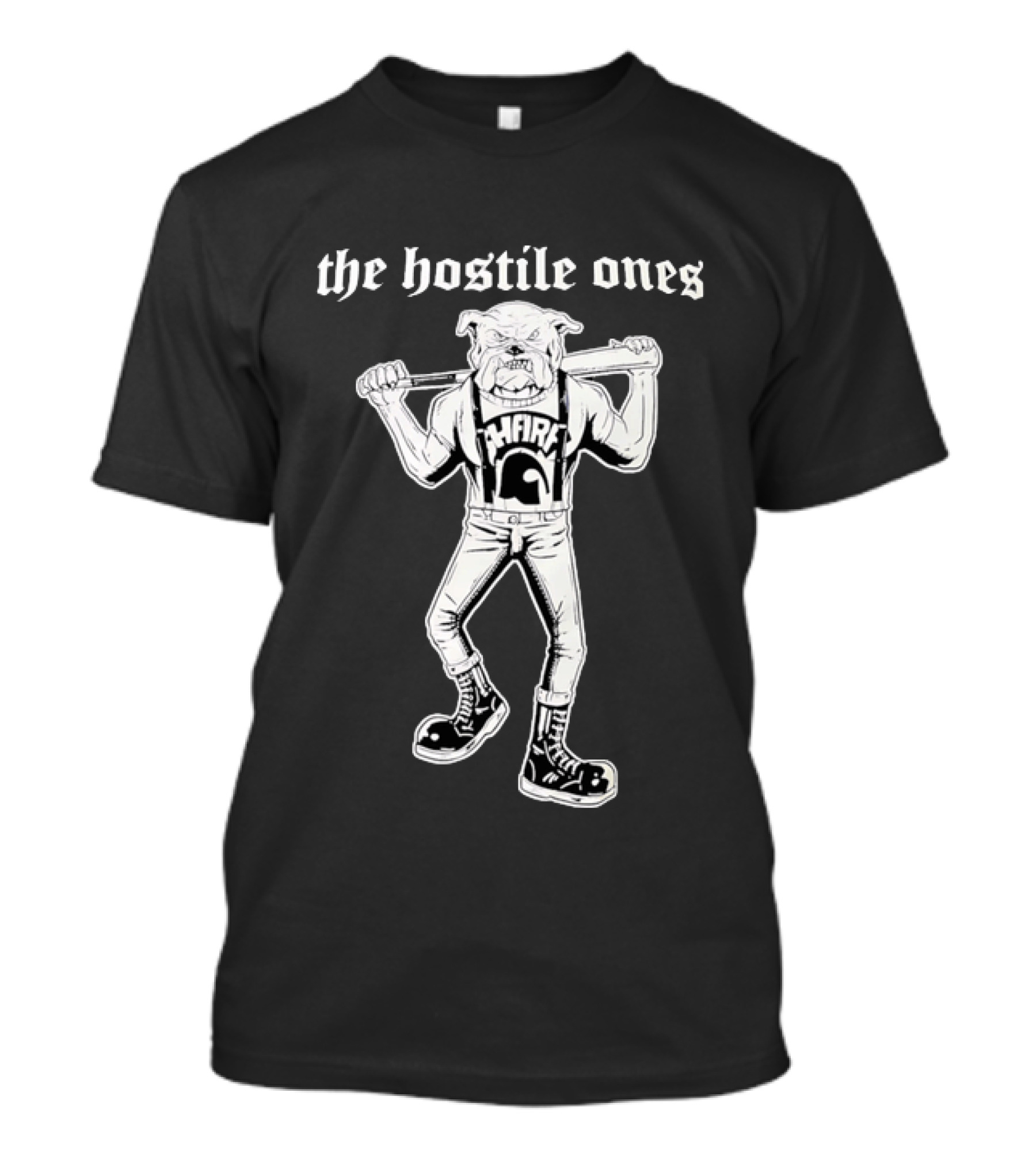 The Hostile Ones Bulldog With Baseball Bat And Suspenders Streetwear Rebel T-Shirt