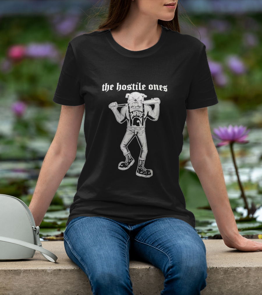 The Hostile Ones Bulldog With Baseball Bat And Suspenders Streetwear Rebel T-Shirt