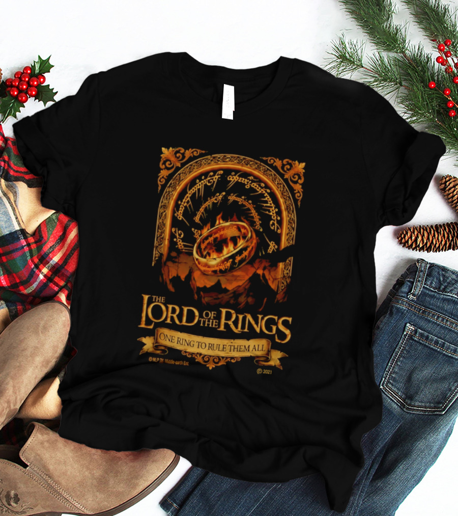 The Lord Of The Rings One Ring To Rule Them All Iconic Inscription And Flaming Ring T-Shirt