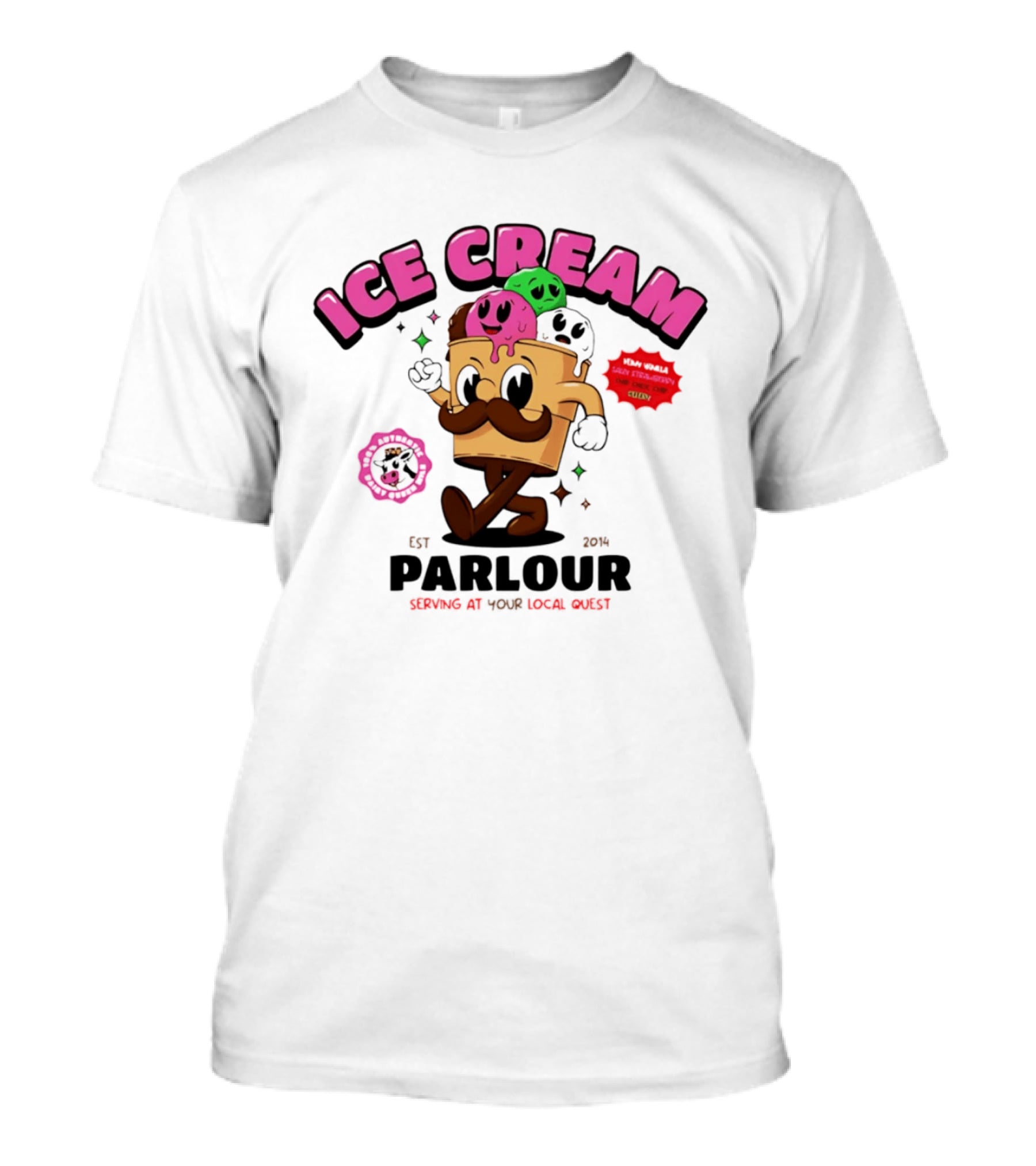 Ice Cream Parlour Est 2014 Serving At Your Local Quest Cartoon Characters Fun Scoop Club T-Shirt