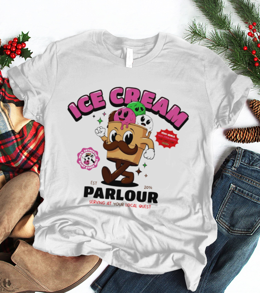 Ice Cream Parlour Est 2014 Serving At Your Local Quest Cartoon Characters Fun Scoop Club T-Shirt