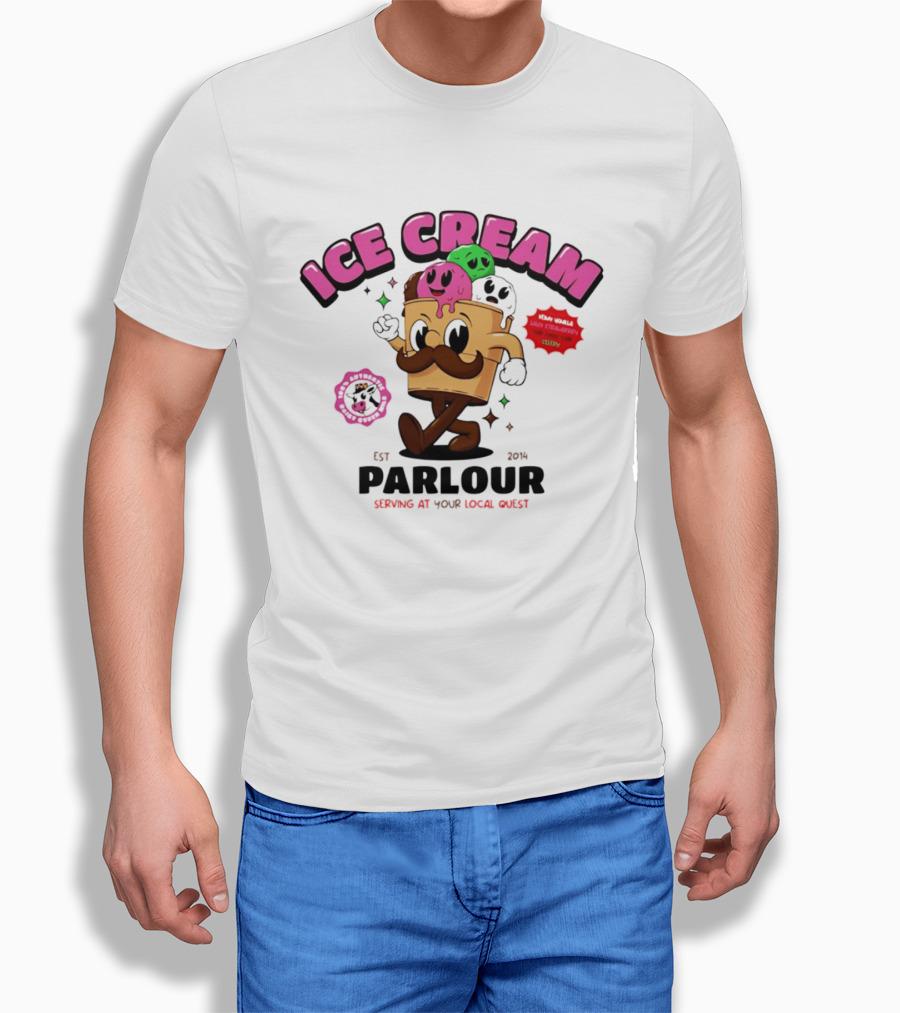 Ice Cream Parlour Est 2014 Serving At Your Local Quest Cartoon Characters Fun Scoop Club T-Shirt