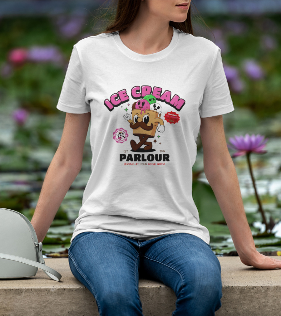 Ice Cream Parlour Est 2014 Serving At Your Local Quest Cartoon Characters Fun Scoop Club T-Shirt