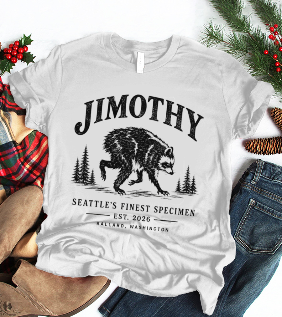 Jimothy Raccoon Short Spine Seattle's Finest Specimen Est. 2026 Ballard Washington T-Shirt