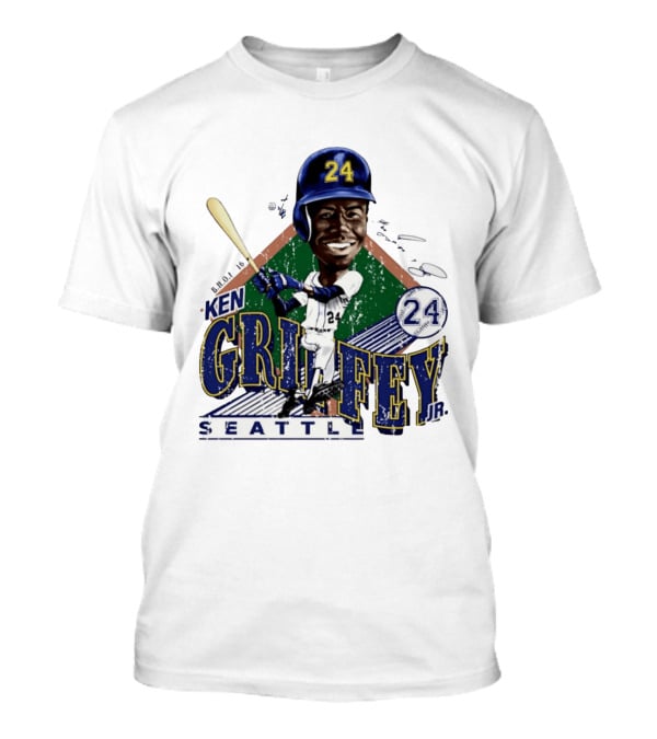 Ken Griffey Jr. Seattle Mariners 24 Baseball Batting Illustration Bruce Stark Collection T-Shirt