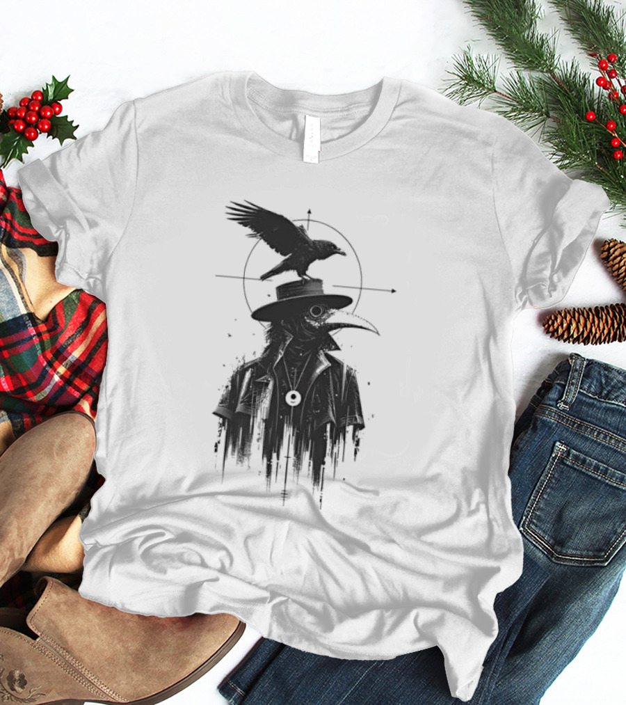 Plague Doctor With Raven Gothic Minimalist Short Sleeve T-Shirt