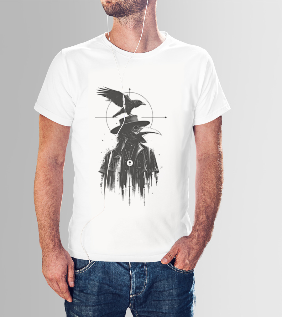 Plague Doctor With Raven Gothic Minimalist Short Sleeve T-Shirt