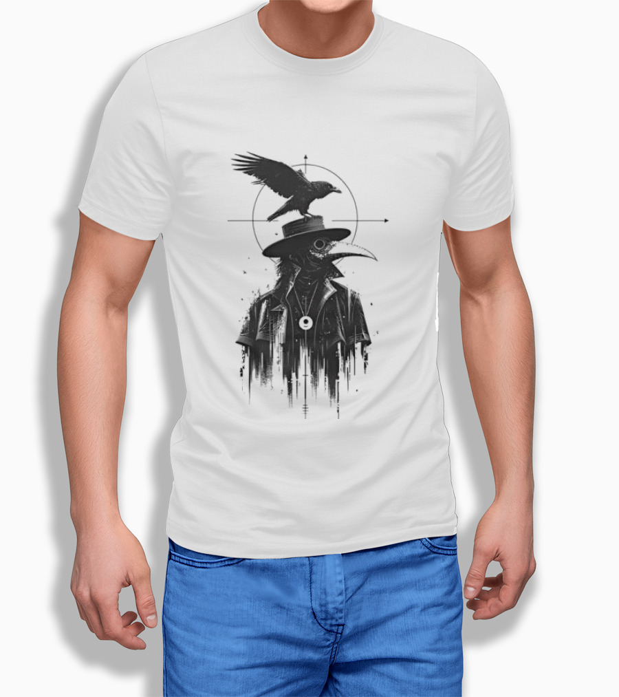 Plague Doctor With Raven Gothic Minimalist Short Sleeve T-Shirt