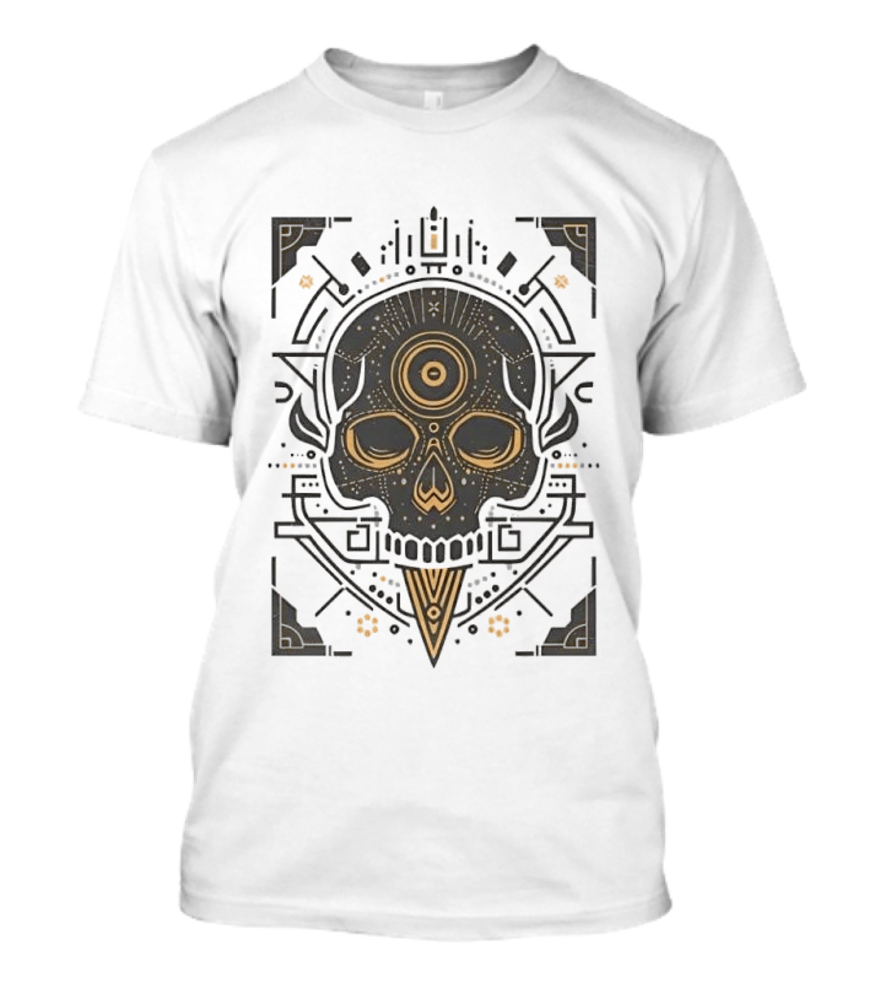 Sacred Geometry Skull Minimalist Golden Ornamental T-Shirt