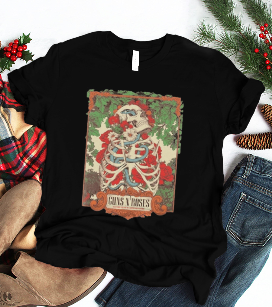 Guns N Roses Raleigh North Carolina 2026 Event Carter Finley Stadium July 23 Skeleton Roses T-Shirt