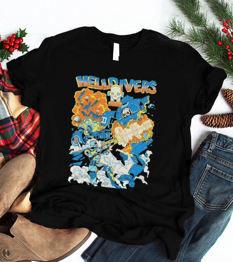 Helldivers 2 Explosive Battle Remember Outpost 32 Retro Skull Warfare T-Shirt