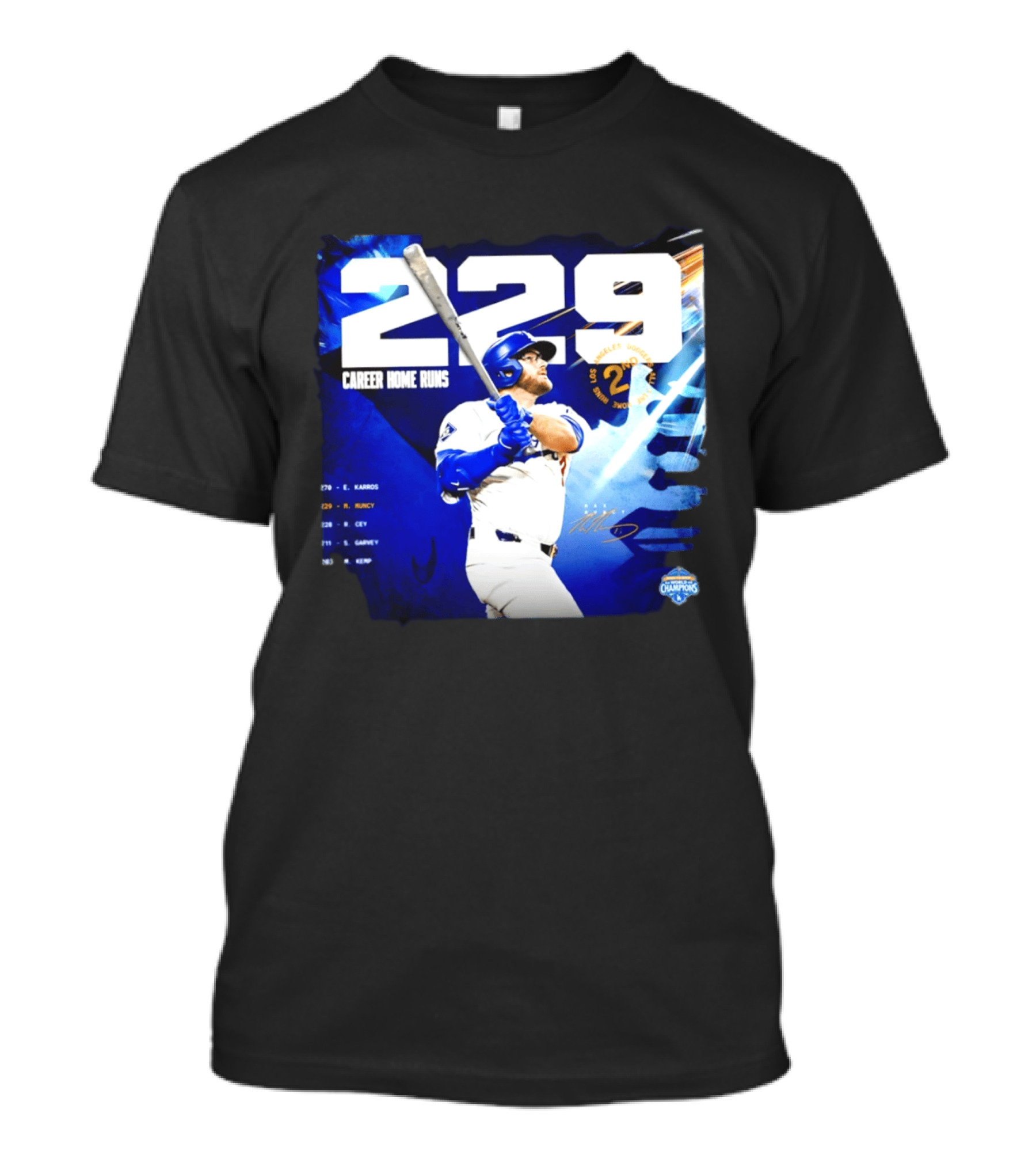 Max Muncy Los Angeles Dodgers 229 Career Home Runs Celebration MLB Champions T-Shirt