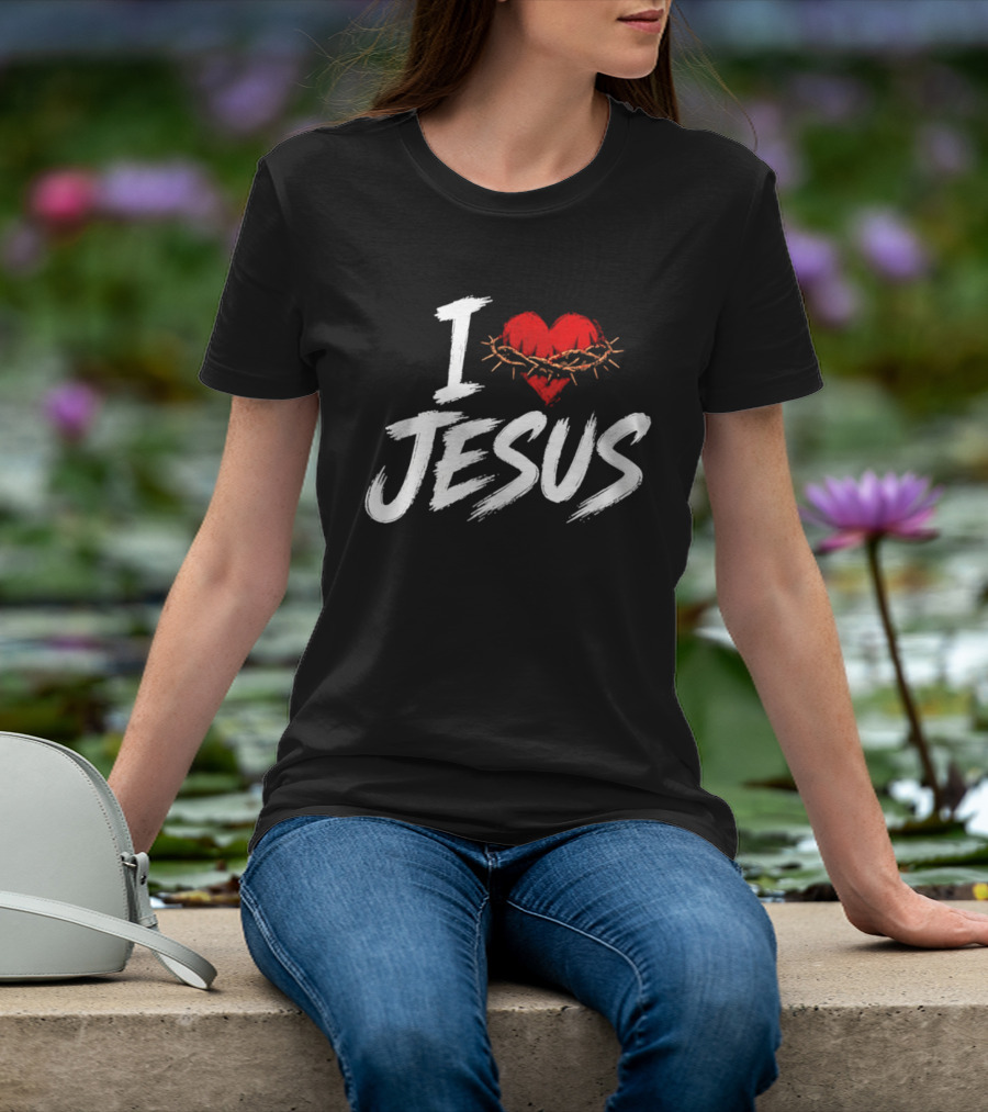 I Love Jesus Heart Crown Of Thorns Christian T-Shirt